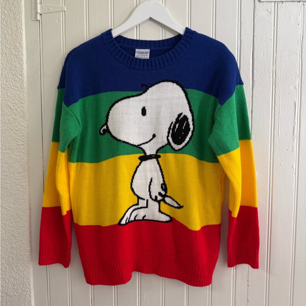 Peanuts Snoopy Striped Crewneck Sweater - Blue, Green, Yellow, Red
